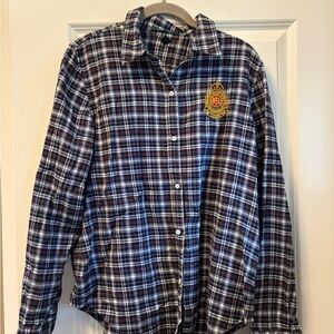 NEW Ralph Lauren Navy, White & Burgundy Plaid Button-Down Shirt with Crest